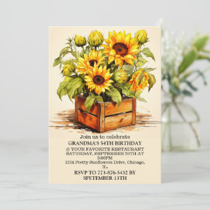 Convites Vintage Sunflower Illustration Art Festa de aniver