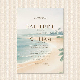 Convites Vintage Sunset Ocean Shoreline Deco Retro Wedding