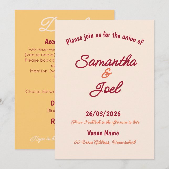 Convites Vintage Sunset Retro Wedding Invitation (Frente/Verso)