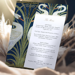 Convites Vintage Swans Art Deco Wedding Menu Card