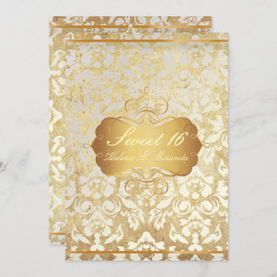 Convites VINTAGE SWEET 16 Princesa Pearl Damask Pergaminho