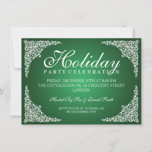 Convites Vintage Swirls Holiday Party Green