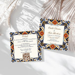 Convites Vintage Talavera Azulejo azulejos Azulejo<br><div class="desc">Vintage Talavera Azulejo azulejos marrom azuis mediterrâneos todos em um convite de casamento editável para download digital instantâneo de modelo,  todos em um cartão de convite de casamento com detalhes de casamento e QR rsvp no fundo</div>
