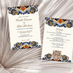 Convites Vintage Talavera Azulejo azulejos Azulejo<br><div class="desc">Vintage Talavera Azulejo azulejos marrom azuis mediterrâneos todos em um convite de casamento editável para download digital instantâneo de modelo,  todos em um cartão de convite de casamento com detalhes de casamento e QR rsvp no fundo</div>