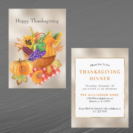 Convites Vintage Tan Basket Vegetables Floral Ação de Graça