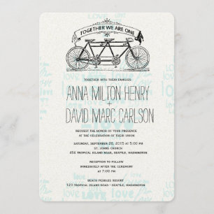 Convites Vintage Tandem Bicycle Corta Typografia Casamento