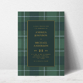 Convites Vintage Tartan Polo Plaid Dark Green Wedding