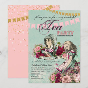 Convites VINTAGE Tea Party Alice no País das Maravilhas Ma