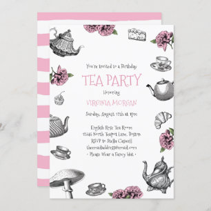 Convites Vintage Tea Party - Aniversário Rosa