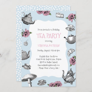 Convites Vintage Tea Party Birthday Baby Blue