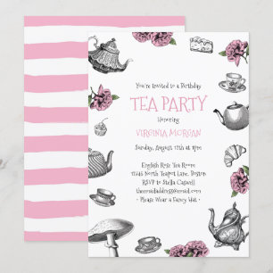 Convites Vintage Tea Party Birthday Pink