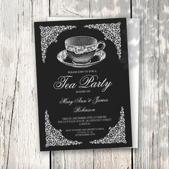 Convites Vintage Tea Party Black (Criador carregado)