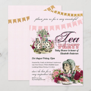 Convites Vintage Tea Party - CHÁ DE FRALDAS Alice No País