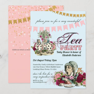 Convites Vintage Tea Party - CHÁ DE FRALDAS Alice No País