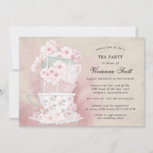 Convites Vintage Tea Party Watercolor Chá de panela
