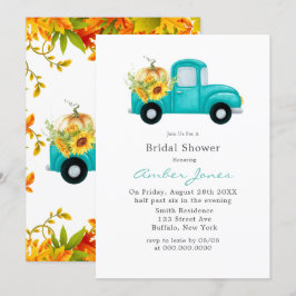 Convites Vintage Teal Truck Pumpkin Chá de panela Invite
