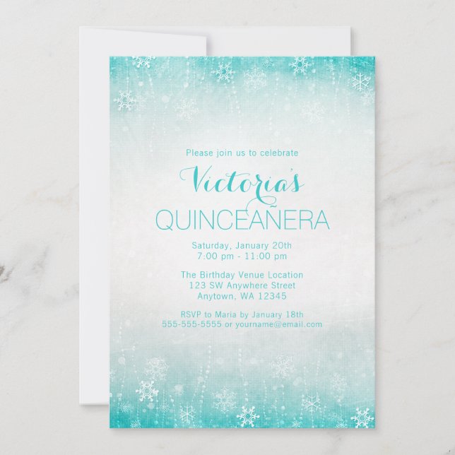 Convites Vintage Teal Winter Wonderland Quinceanera Invites (Frente)
