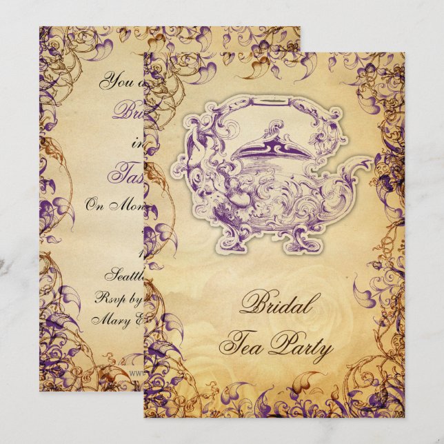 Convites Vintage Teapot Rústico Russo Chá Invites (Frente/Verso)
