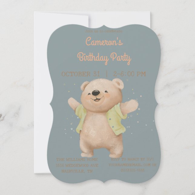 Convites Vintage Teddy Bear Birthday (Frente)