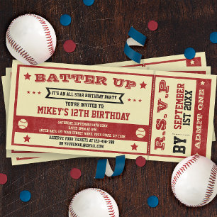 Convites Vintage Ticket Baseball Themed Birthday