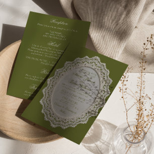 Convites Vintage Toalha de Renda Verde Oliva Casamento Tudo