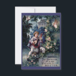 Convites Vintage Toy Emporium Ad<br><div class="desc">Um anúncio antigo para o Emporium de Brinquedos Schwartz em Boston. A imagem contém um belo trabalho de arte de um doce rapaz tocando um instrumento de mandolin enquanto uma jovem tímida, mas admiradora, escuta por trás das cortinas. Lindas árvores e folhagem com uma charmosa propriedade no fundo. Tema clássico...</div>