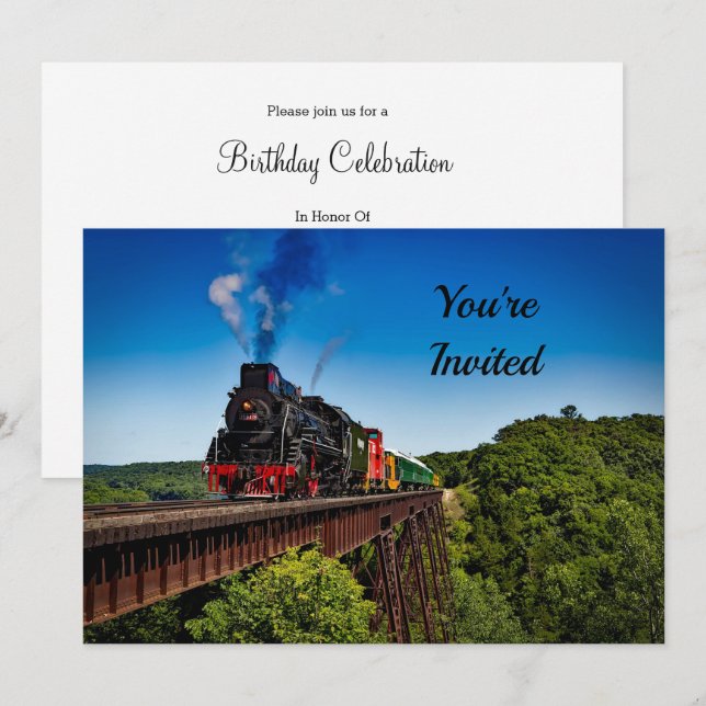 Convites Vintage Train Bridge Photo Birthday (Frente/Verso)