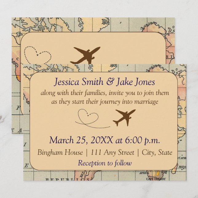 Convites Vintage, Travel Themed Wedding Invite (Frente/Verso)