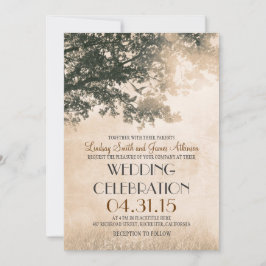 Convites Vintage Tree and Love Birds Rustic Country Wedding