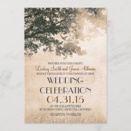 Convites Vintage Tree and Love Birds Rustic Country Wedding