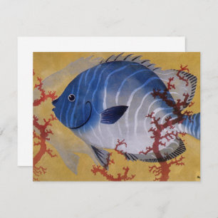 Convites Vintage Tropical Blue Fish Coral Marine Ocean Life