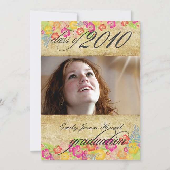 Convites Vintage Tropical Flores Graduação (Frente)