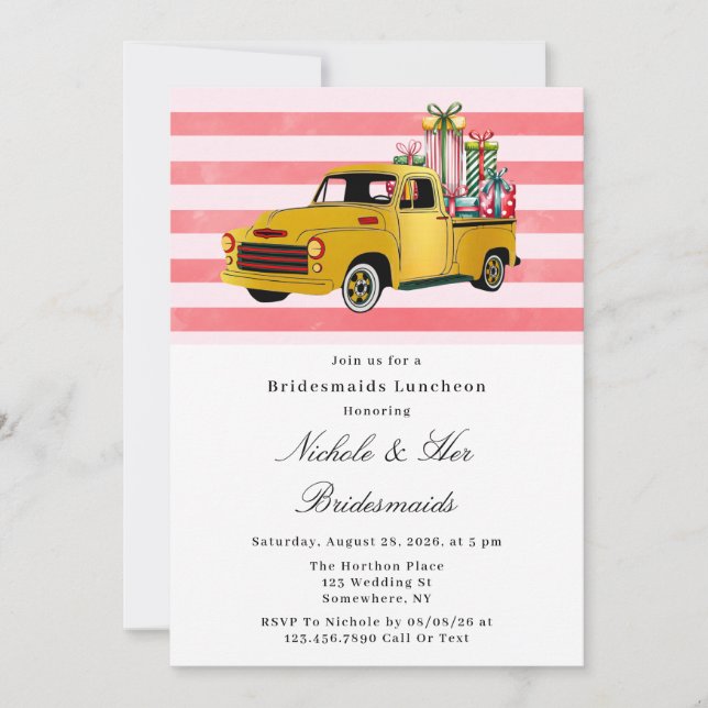 Convites Vintage Truck Bridesmaids Luncheids (Frente)