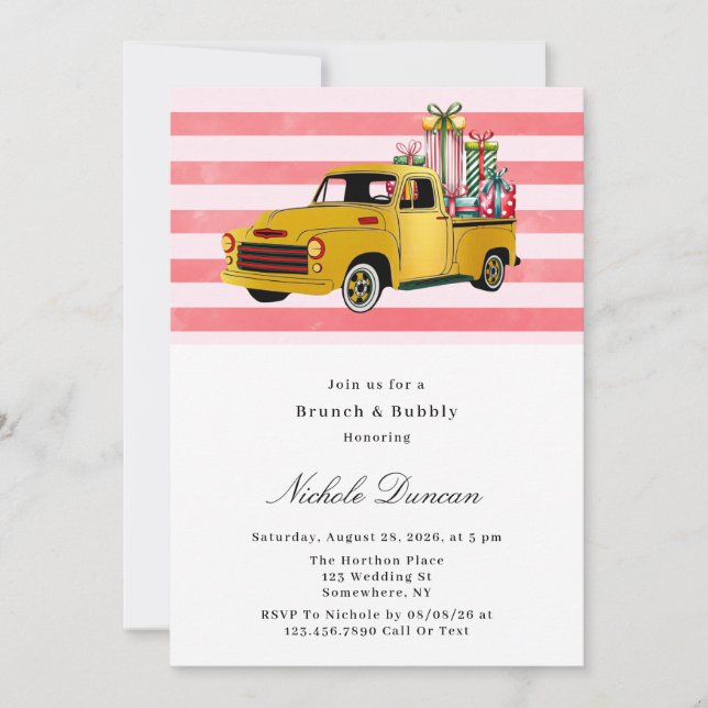 Convites Vintage Truck Brunch e Bubble (Frente)