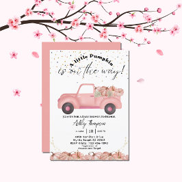 Convites Vintage Truck Fall Pink Pumpkin Chá de fraldas