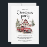 Convites Vintage Truck Rustic Cabine Festa de Natal<br><div class="desc">Convite de festas de Natal com a pintura de um velho caminhão-oficina vermelho sentado em frente a uma cabana coberta de neve. Personalize com suas informações de partido. Entre em contato comigo para obter assistência com suas personalizações ou para solicitar outros produtos Zazzle correspondentes ou coordenadores para o seu partido....</div>