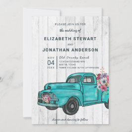 Convites Vintage Truck Teal Rustic Wood Boho Casamento