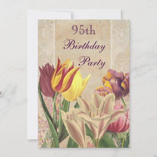 Convites Vintage Tulips & Lily 95th Birthday (Frente)
