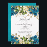 Convites Vintage Turquoise e Dourada Shabby Bat Mitzvah<br><div class="desc">Turquesa - as flores chocas e douradas shabby-chic bat mitzvah convidam com sotaques de marfim branco e elegante tipografia de caligrafia.</div>