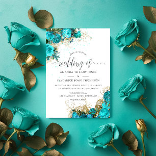 Convites Vintage Turquoise e Dourada Shabby Wedding