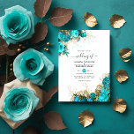 Convites Vintage Turquoise e Dourada Shabby Wedding<br><div class="desc">Turquesa - rosa de casamento de cor-de-água chique e chique-de-chá de ouro com tipografia elegante de escrita manual.</div>