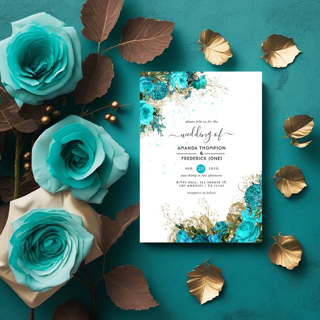 Convites Vintage Turquoise e Dourada Shabby Wedding (Turquoise and Gold Wedding)