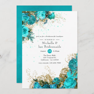 Convites Vintage Turquoise e Douradas Bridesmaids Luncheon