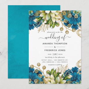 Convites Vintage Turquoise e Dourado Casamento Shabby