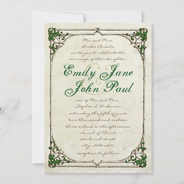 Convites Vintage Twig Ivy Frame Weditation (Frente)