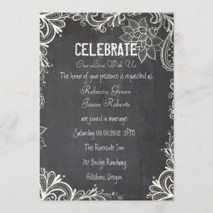 Convites vintage typografia floresce Casamento Chalkboard