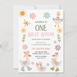 Convites Vintage Um Ganso Bobo Daisy Floral 1º Aniversário