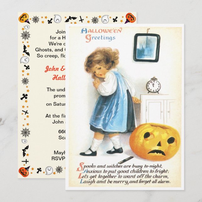 Convites Vintage Uma Garotinha Feliz E Pumpkin Triste (Frente/Verso)