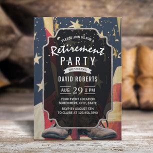 Convites Vintage USA Flag Old Work Boot Party (Partido da R