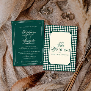 Convites Vintage Verde Esmeralda Xadrez Casamento Old Money